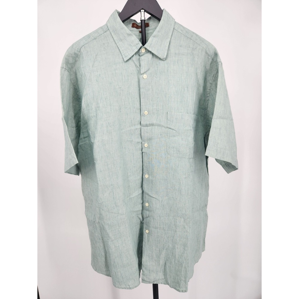 Tasso Elba Mens XL 100% Luxury Linen Short Sleeve Button Up Shirt Light Green